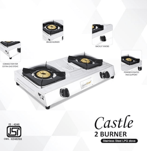 Greenchef Castle Stainless steel Manual Gas stove (2 Burner) - Image 2
